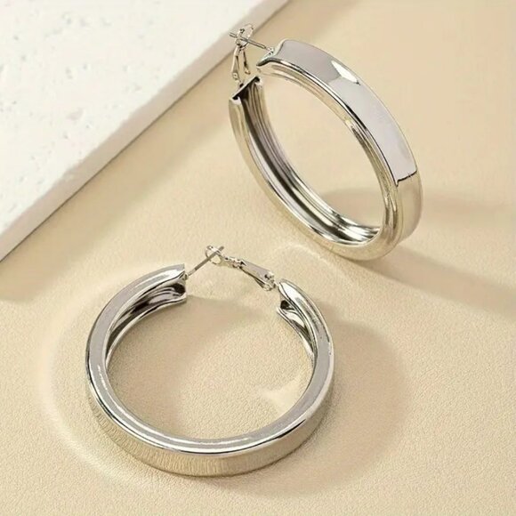 14K White Gold Womens Chunky Hoop Earrings Large 2.5
